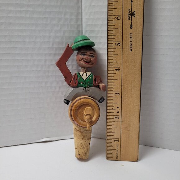 Vintage Wine Stopper Kathe Wohlfhart Wooden Man Tipping Hat - Picture 7 of 8